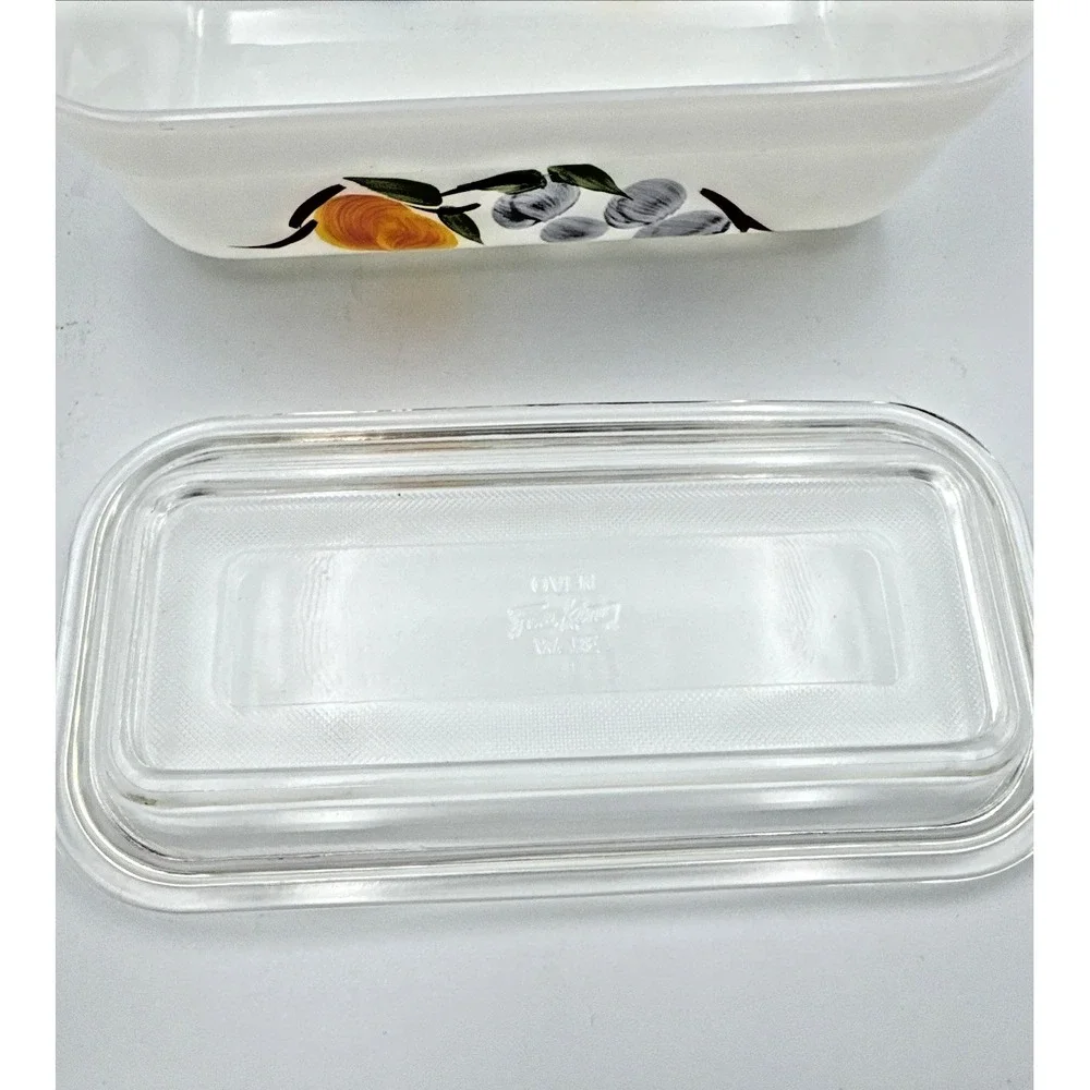Fire King Anchor Hocking Gay Fad Fruit Pattern Milk Glass 8 Piece Set.‎